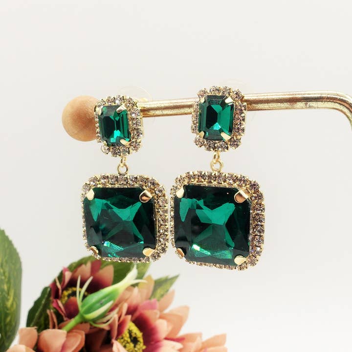 Daemon srls - Wholesale Dangle Earrings - ARIEL SQUARE - Orecchini pendenti con pietre sfaccettate e C4