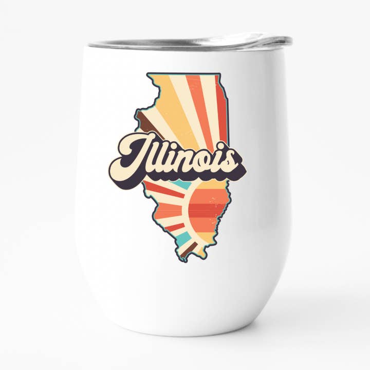 Retro Illinois Wine Tumbler, State Pride Tumbler for wholesale by Fbombs & Booze