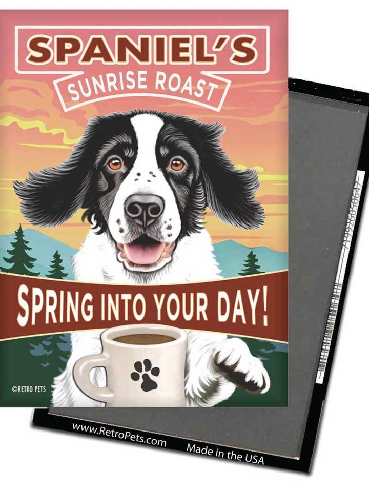 Set di Magneti da Frigo Bianco e Nero con Design di Springer Spaniel (4) per la vendita all'ingrosso da parte di Retro Pets