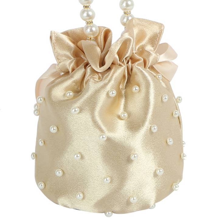 Oblige by G - Wholesale Clutch Bag - Women's - Pearl Satin Drawstring Pouch Bag GMS-00795