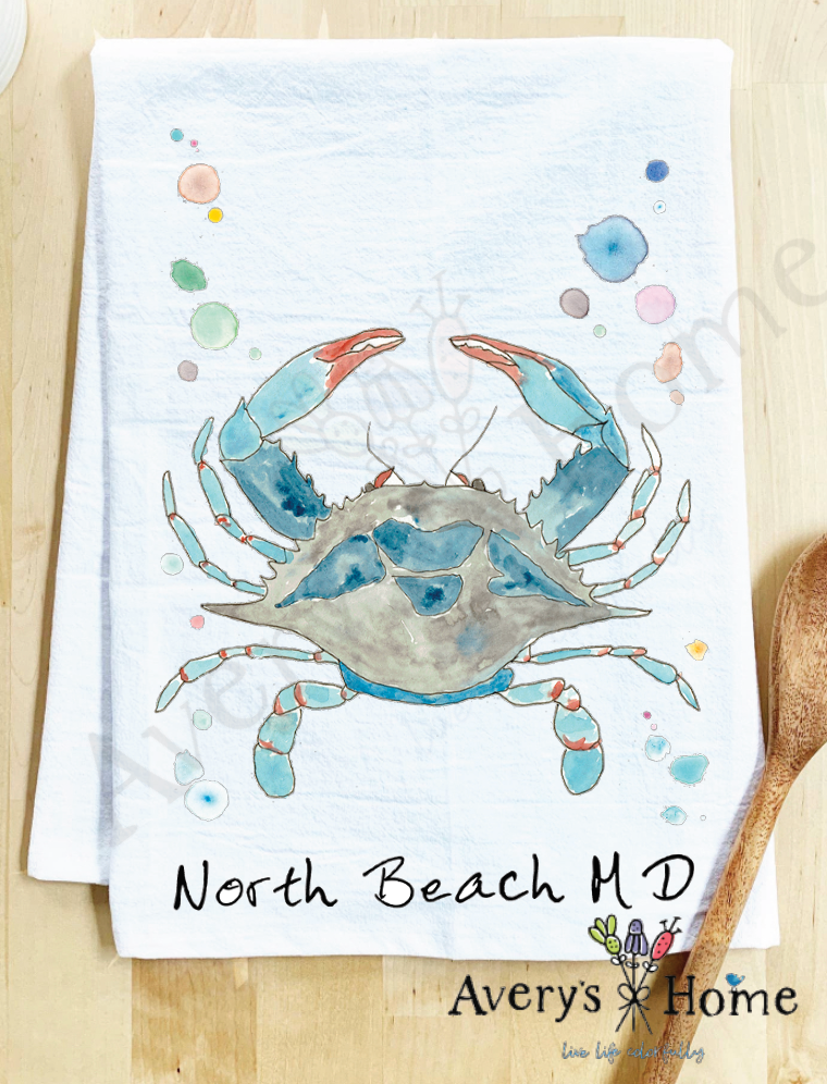 Avery's Home - Wholesale Tea Towel - Blue Crab Ocean Customizable Coastal Tea Towel24