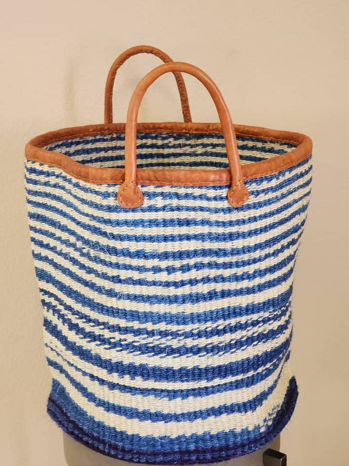Mifuko Kiondo Kenya Bag - Blue Stripes With White for wholesale by The African Home Goods