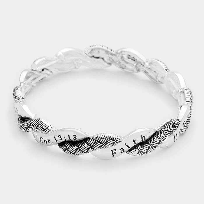 Sensibling Corp. - Wholesale Bangle Bracelet - "Faith Hope Love" Metal Stretch Bracelet