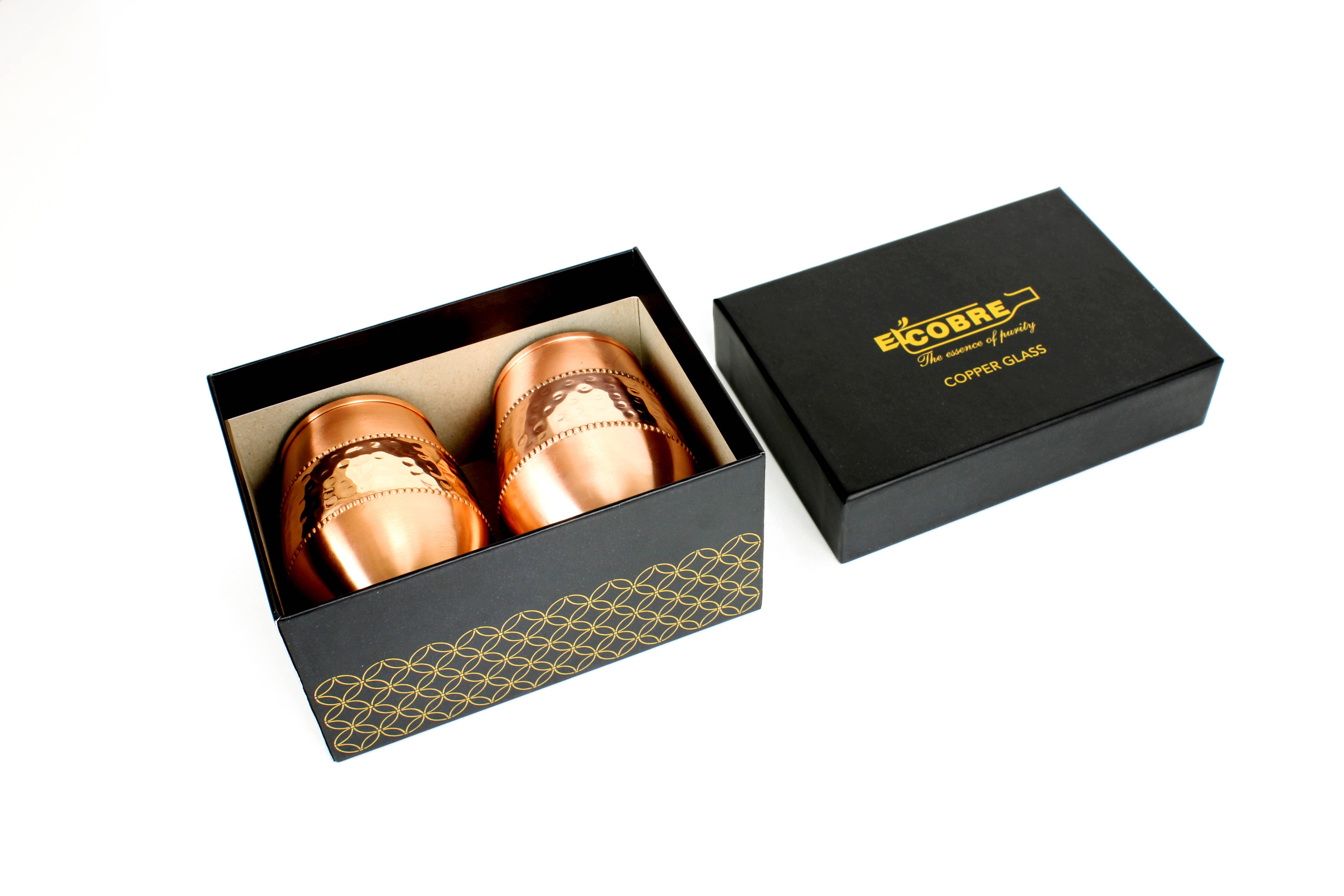 El'Cobre-Ecozonelifestyle – Großhandel Trinkglas/Tasse – Kupfer-Gläser-Set Mid-Sequence im Geschenkbox (2 Gläser)2