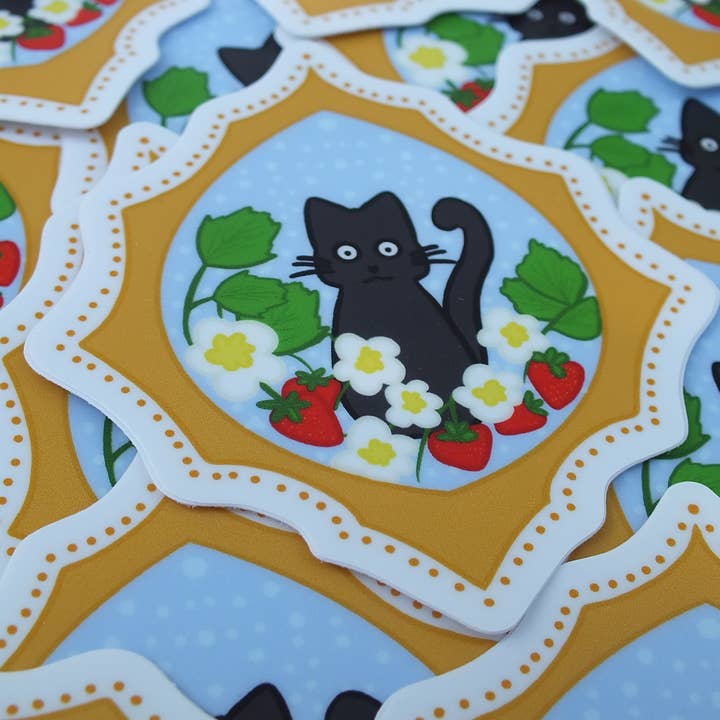 Black Cat Brooch Sticker - Waterproof Vinyl Sticker for wholesale by Love Always, Laura Ann
