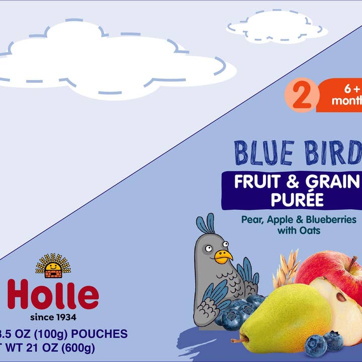 Holle USA - Wholesale Baby Food - Holle Baby Food Pouches - Organic Fruit & Grain Puree - Blue Bird