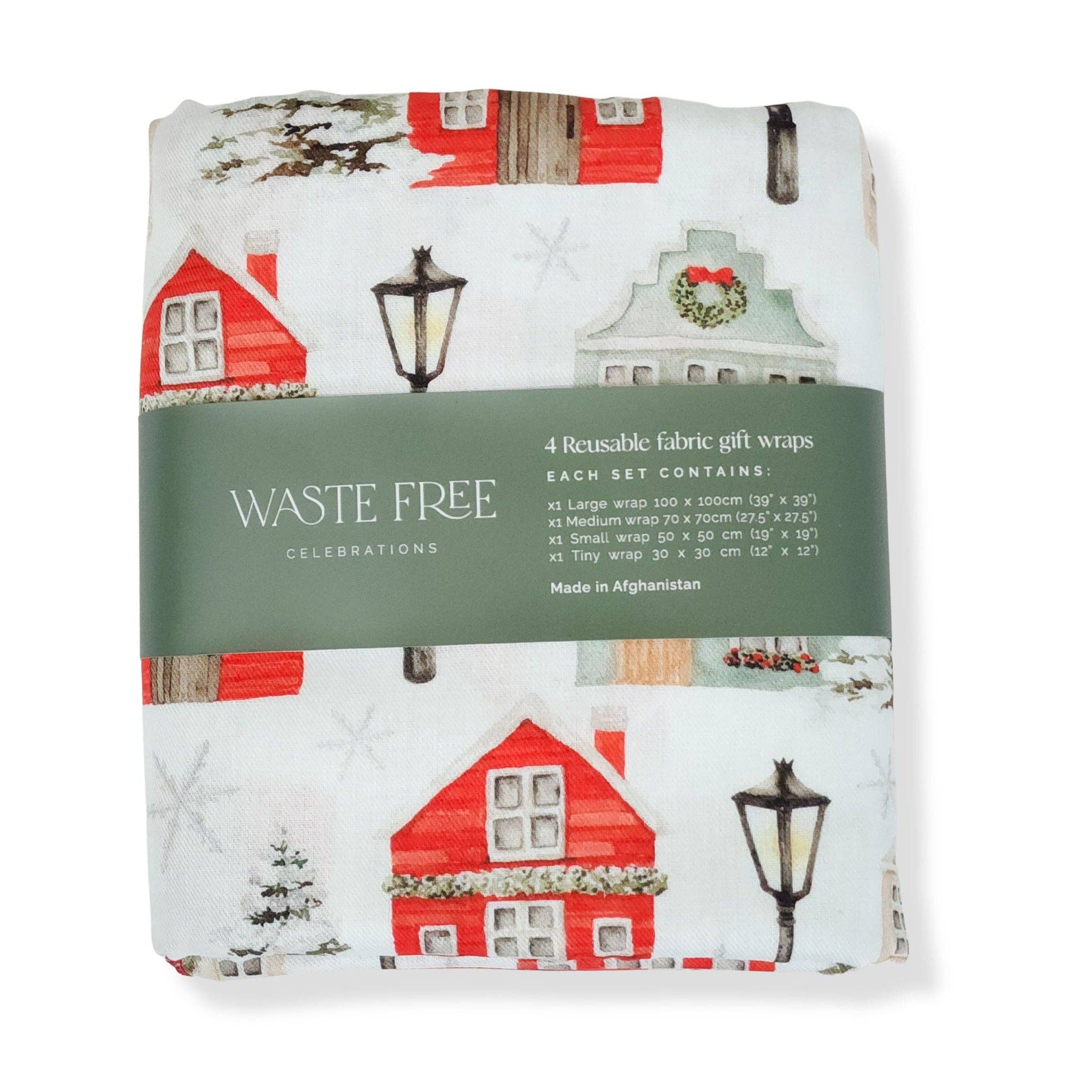 Waste Free Celebrations - Vente Feuille de papier cadeau - Cottages de Noël - Emballage Cadeau Furoshiki3