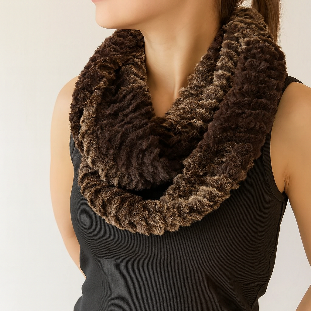 Fennco Styles - Wholesale Scarf - Women's - Brown Vegan Mink Faux Fur Infinity Scarf 0