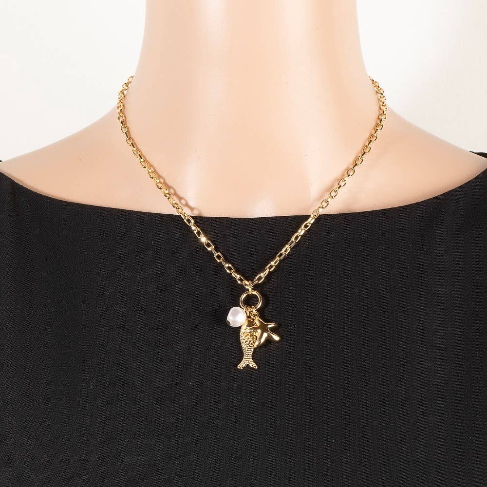 The Looks by Fame Accessories - Wholesale Pendant/Charm Necklace - Fish Pearl And Starfish Pendants Necklace3