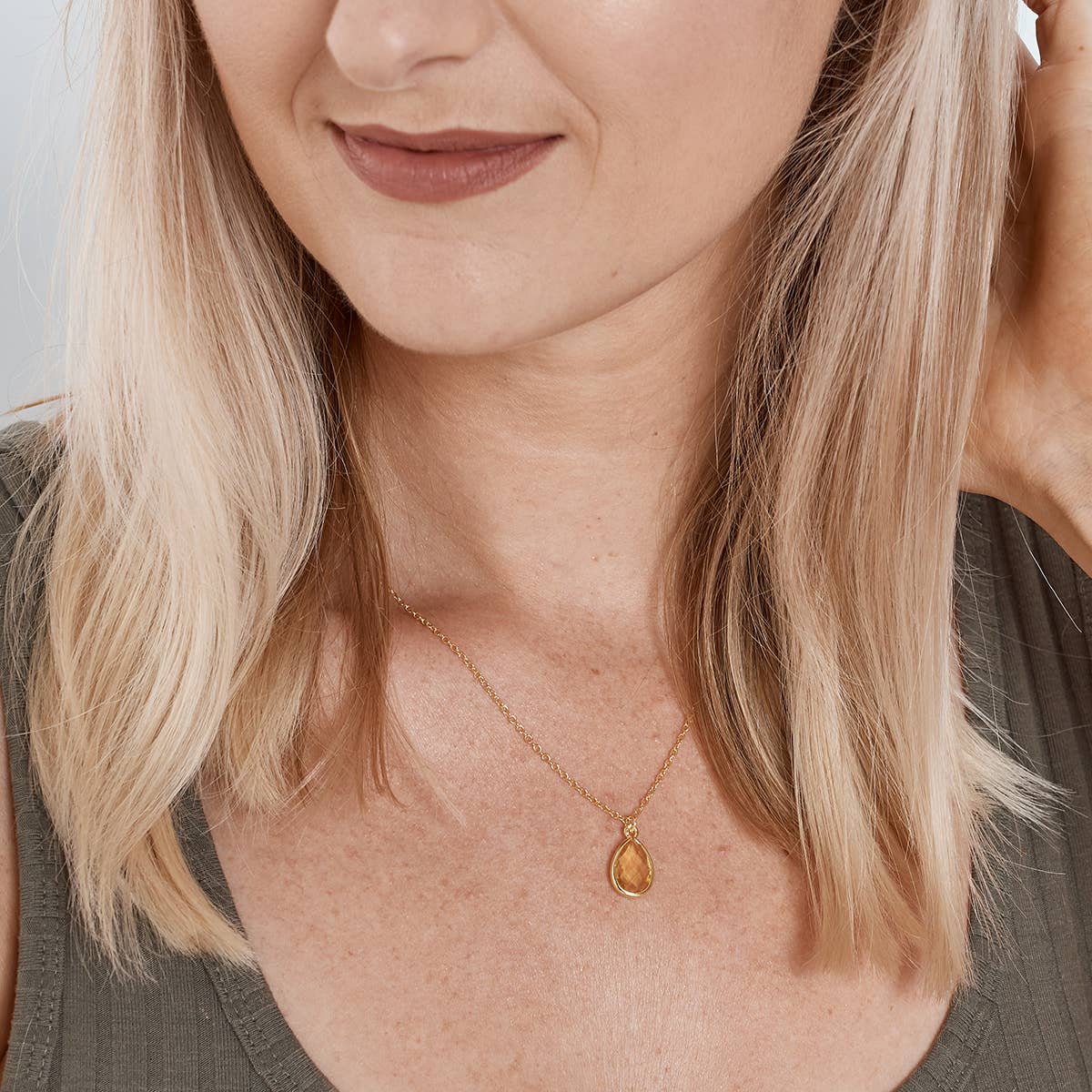 Gold November Birthstone / Topaz Crystal Charm Necklace for wholesale on Faire2