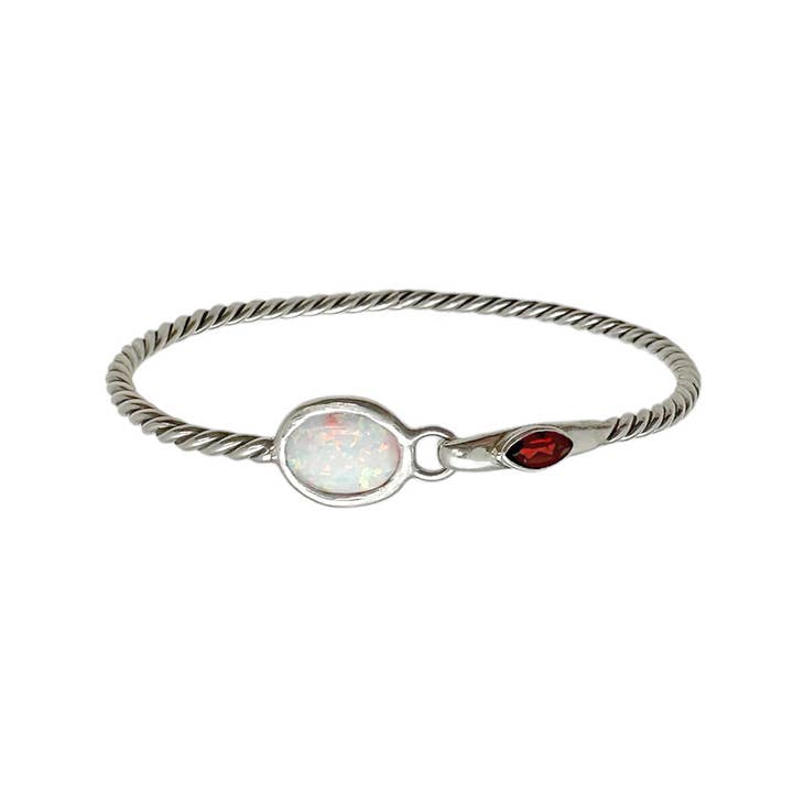 (523EOPSGA) Bangle Bracelet With White Opal and Garnet for wholesale by Vera Wolf
