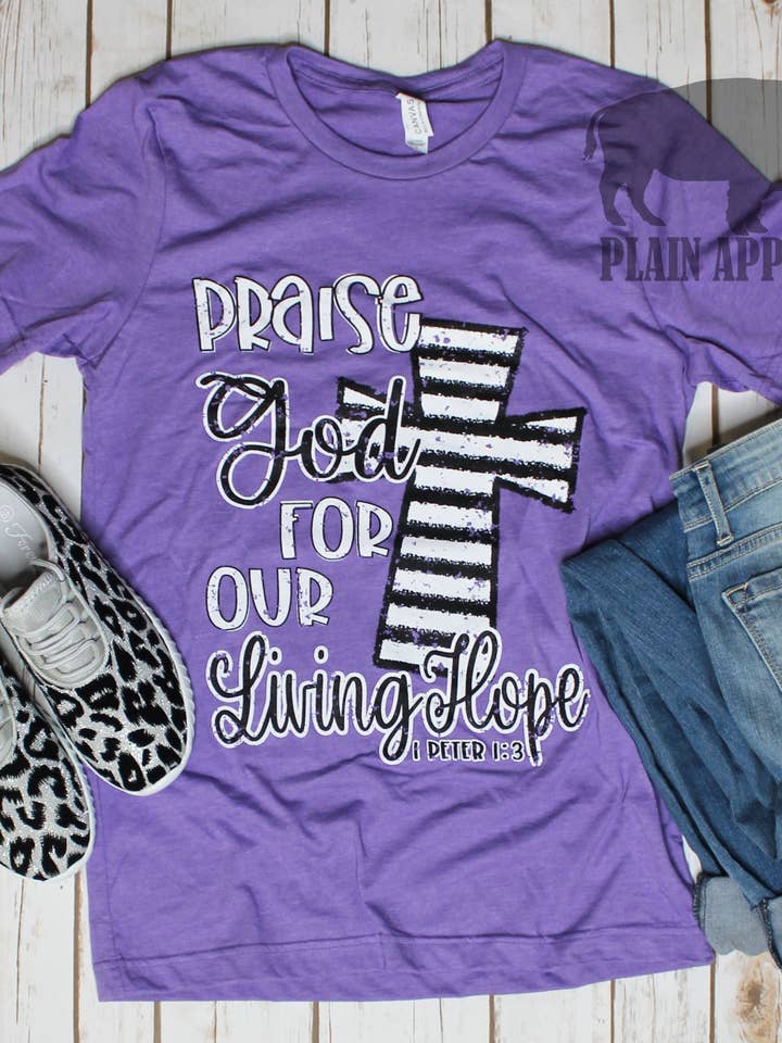 Alabado Dios Púrpura Crew Tee para venta al por mayor de Plain Apparel Tees