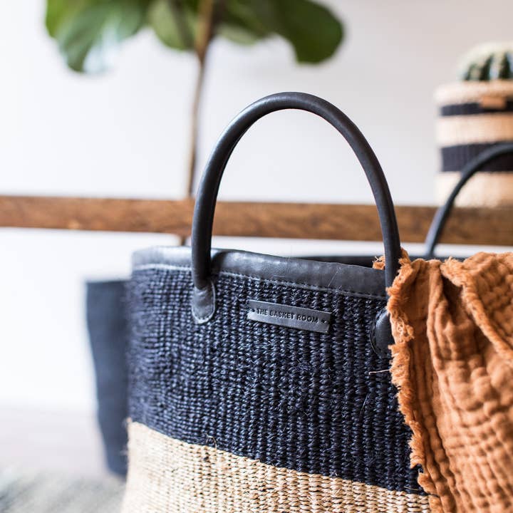 The Basket Room – wholesale Laundry basket – KUNDI: Natural Black Colour Block Woven Laundry Basket | Log Basket | Storage Basket with Handles | Blanket Basket | Laundry Hamper7