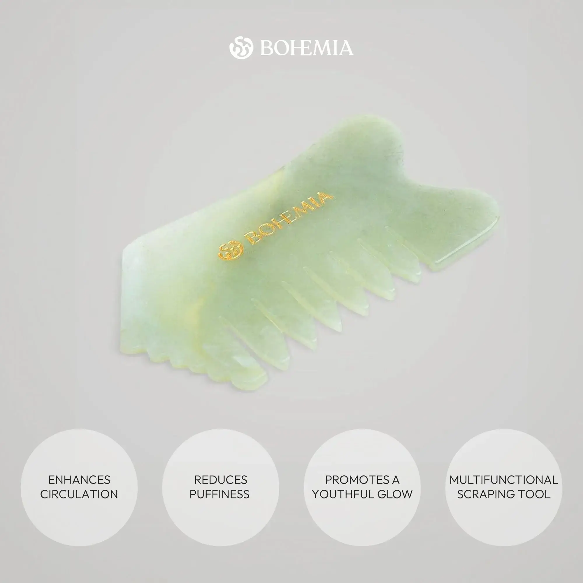 Bohemia Skin – Gua Sha por atacado – Pente Gua Sha de Jade Autêntico | Massajador de Rosto e Cabelo1