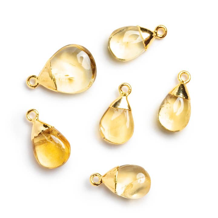 Gold Leafed Citrine Pear Pendant 1 Bead for wholesale by The Bead Traders
