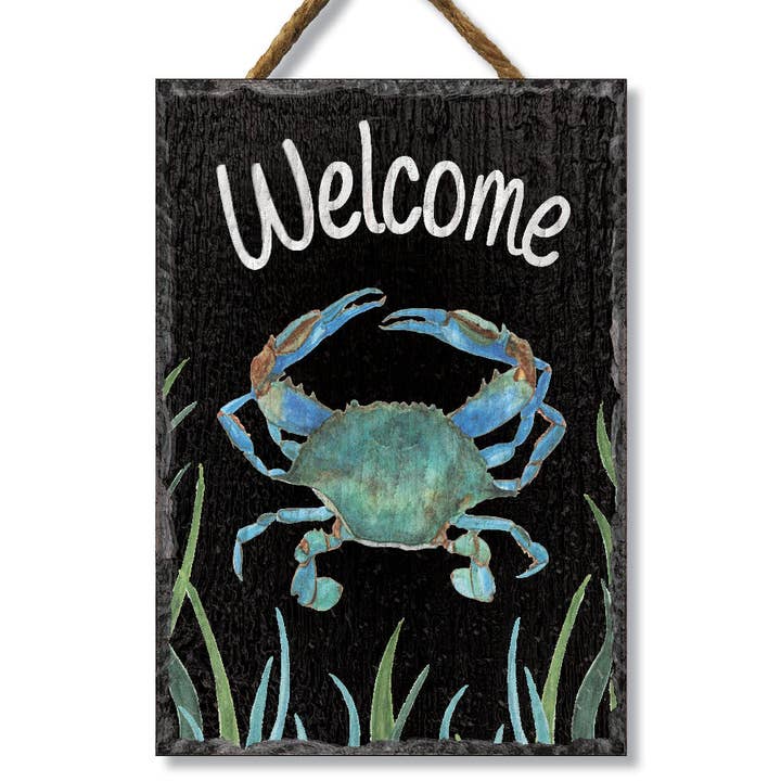 Welcome W/ Blue Crab - Slate Impressions for wholesale by ST Creations