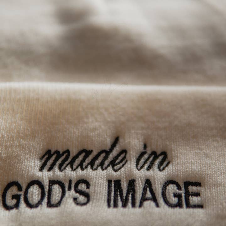 White made in God's image | Embroidered Christian Beanie Toboggan for wholesale on Faire5