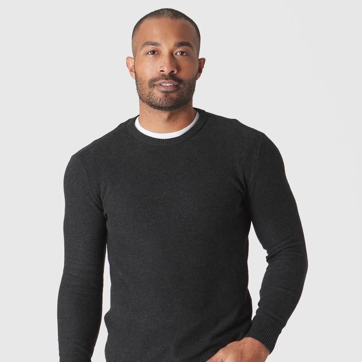 Pique Crew Sweater | Charcoal Heather Gray for wholesale by True Classic
