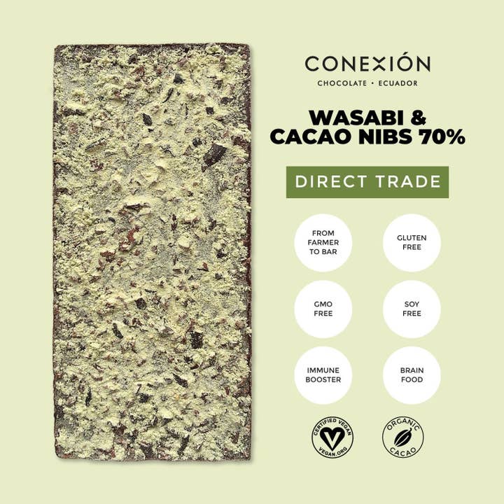 Conexión Chocolate - Wholesale Chocolate bar - Wasabi & Cacao Nibs 70% *Limited Edition1
