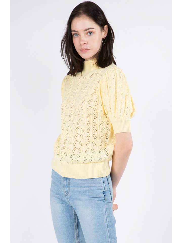 Whiteroom+Cactus – Großhandel Strickpullover – Damen – Spring Strukturierter Pullover mit Puffärmeln - Baby Gelb