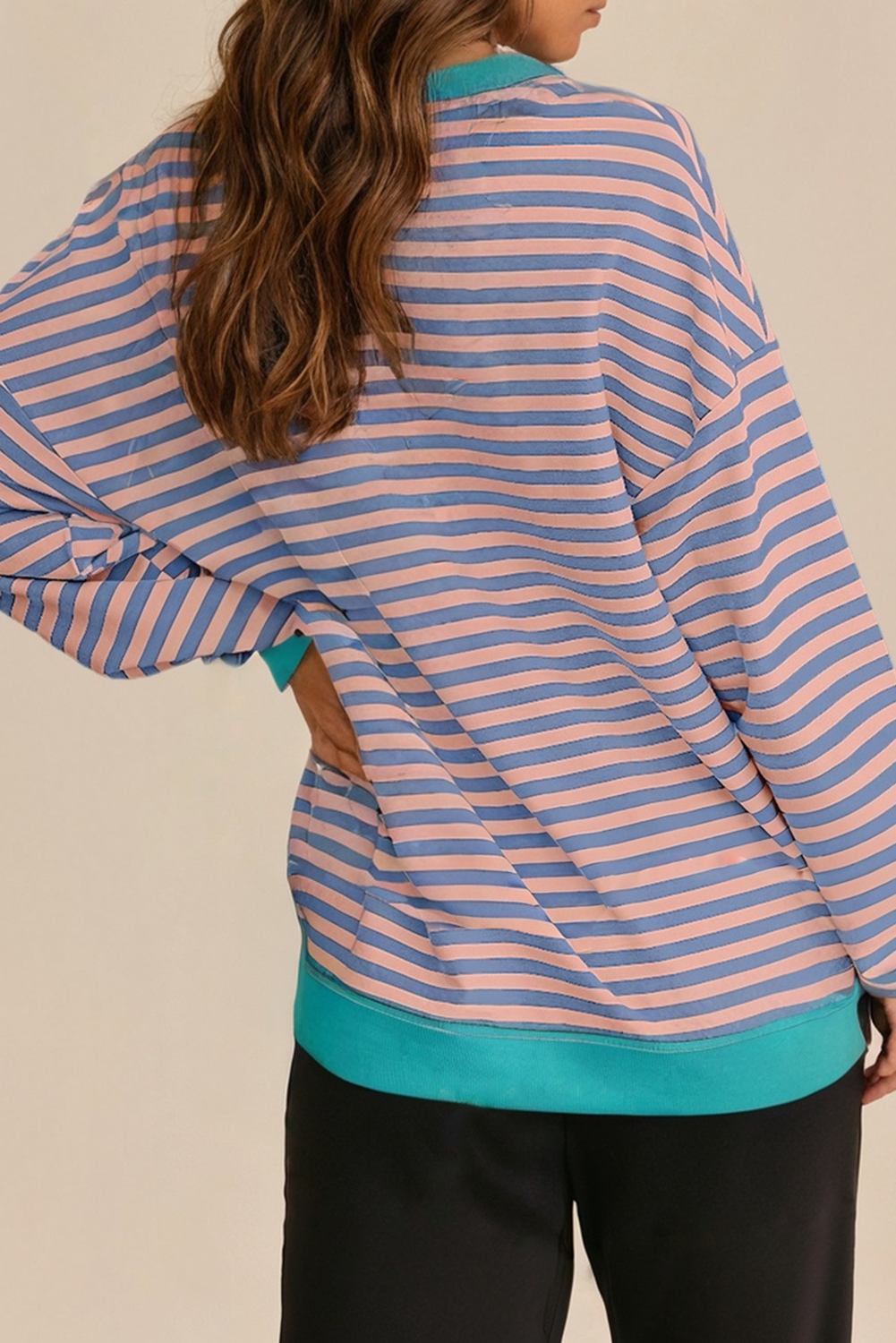 LA Society - Vente Sweat-shirt – femme - Sweat-shirt à rayures contrastées avec point croisé et épaules tombantes1