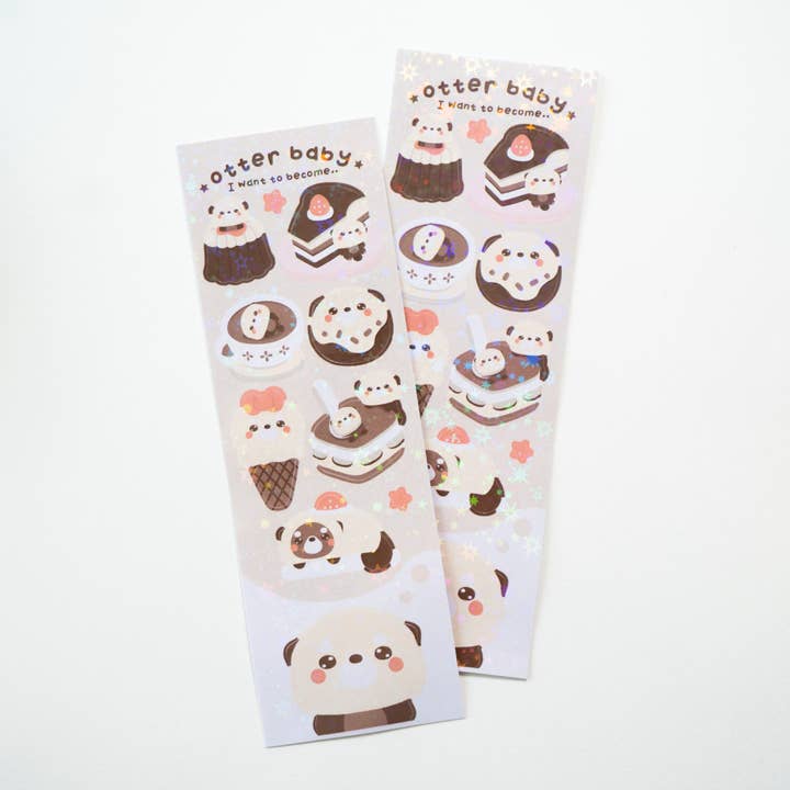 When Otter Baby Grows Up Holo Sticker Sheet for wholesale by Notmehmehstudio