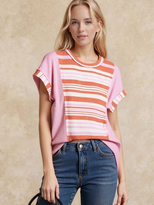 ET8059-14 PINK MULTI STRIBE TOP for engroshandel hos HEIMISH