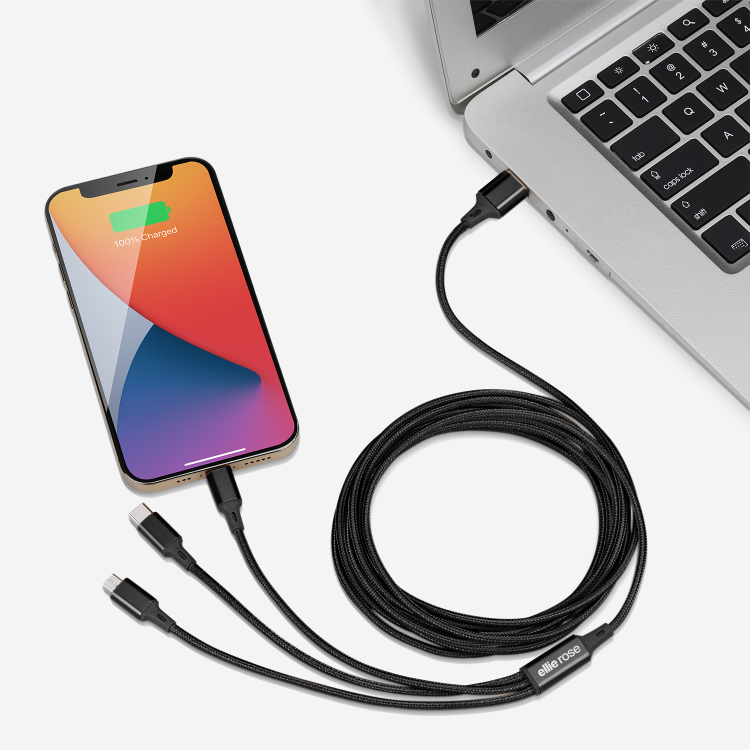 Ellie Rose - Wholesale Charging Cable - 3-in-1 Charging Cable 10 Ft Nylon - Black (USB A)3