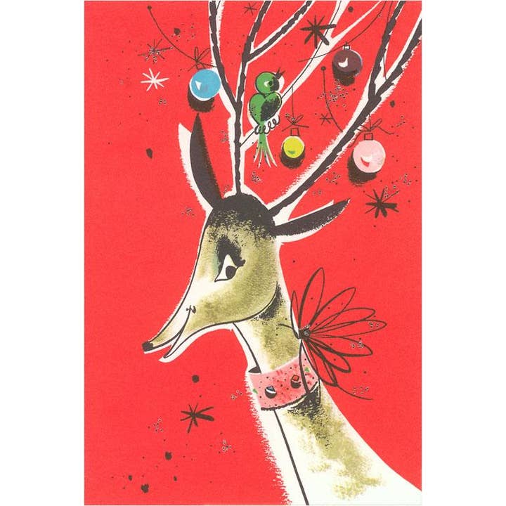 Greeting Card MC-157 Deer with Ornaments in Antlers, Illustr for wholesale by Found Image Press