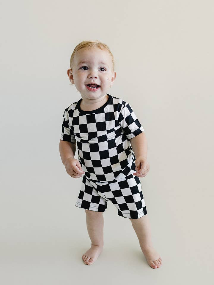 Lucky Panda Kids - Wholesale Sleepwear Set - Kids - Bamboo Two Piece Baby Clothing Shorts Set | Black Checkered1
