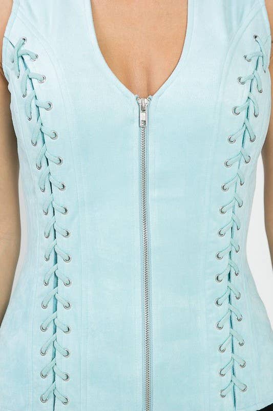 Lydia USA - Wholesale Blouse - Women's - Front Lace Up Back Cut Out Detail Suede Plus Top14