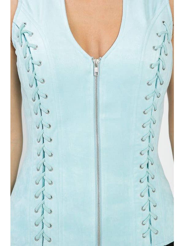 Lydia USA - Wholesale Blouse - Women's - Front Lace Up Back Cut Out Detail Suede Plus Top14