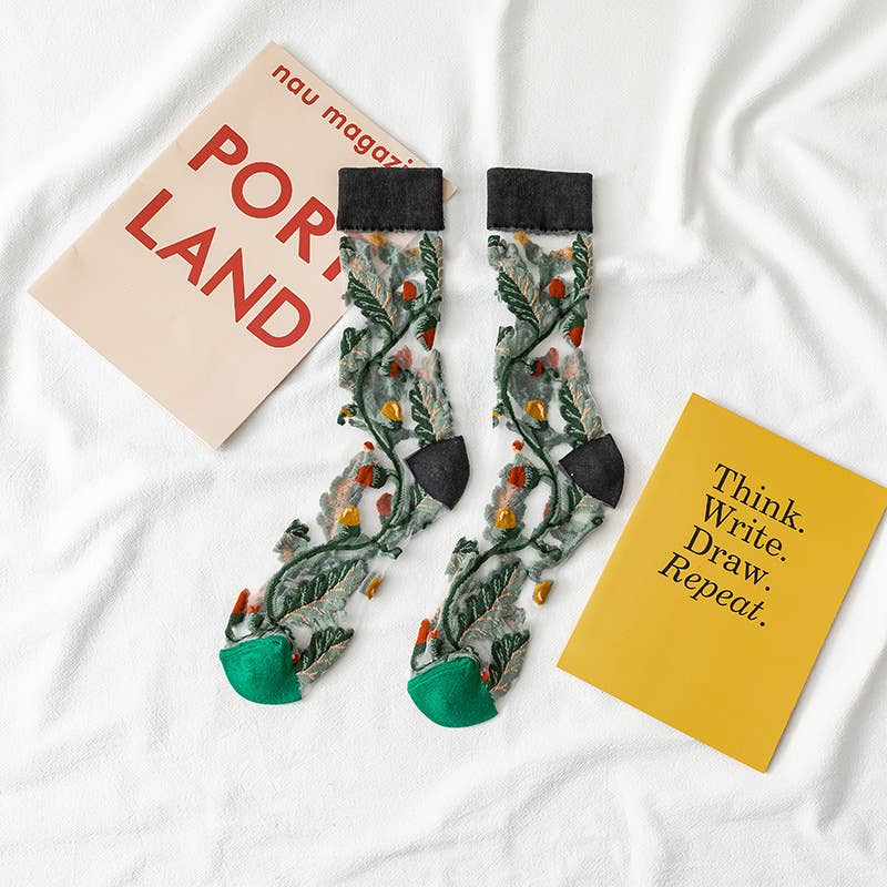 Tourtiwi - Wholesale Socks - Women's - Fruit Flower Animal Pattern Transparent Thin Summer Socks14