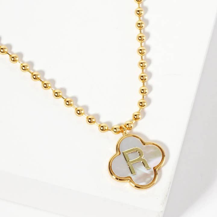 Wild Honey - Wholesale Pendant/Charm Necklace - 18K Gold-Dipped Brass Quatrefoil Monogram Necklace20