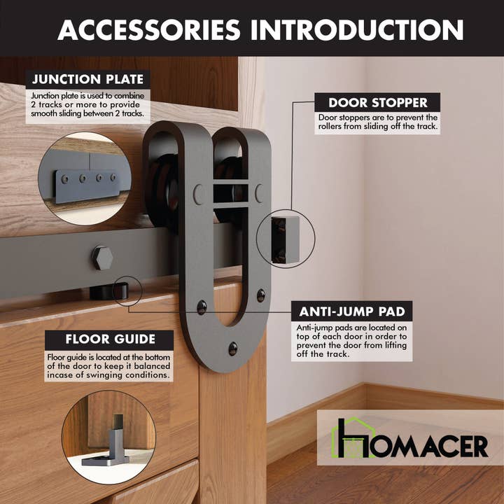 Homacer INC - Wholesale Knob/Pull - Mini Non-Bypass Sliding Barn Door Hardware Kit - Horseshoe9