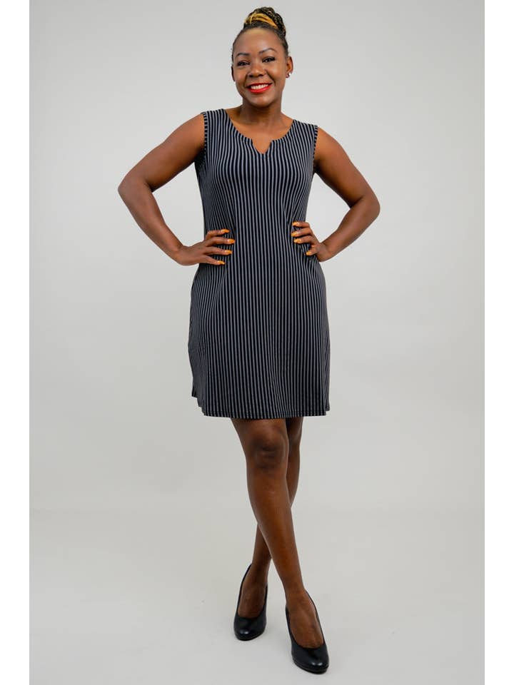 Blue Sky Clothing Co LLC - Vendita all'ingrosso Vestito - Donna - Abito smanicato Maggie, a righe nero/grigio, bambù3