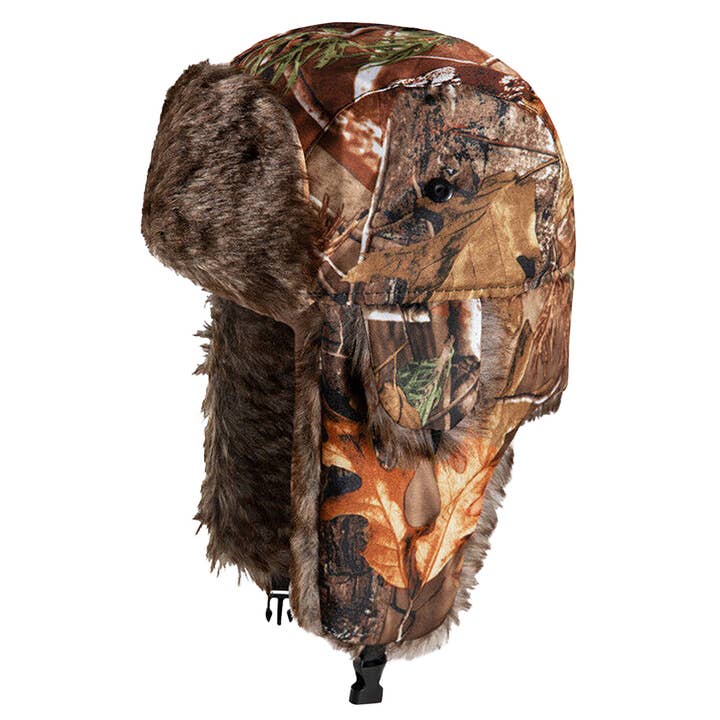 Cap Zone - Wholesale Trapper/Bomber Hat - Unisex - Hunt Camo Faux Fur Lined Bomber Trapper Hat