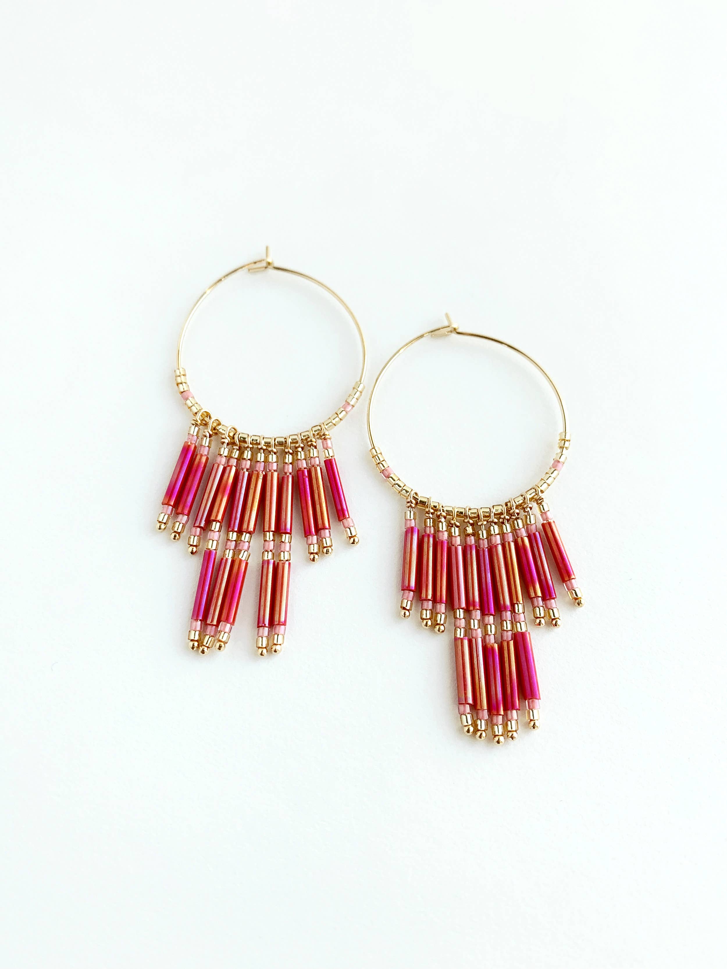 Laura Stark Designs - Wholesale Hoop Earrings - Pink Fringe Beaded Hoops