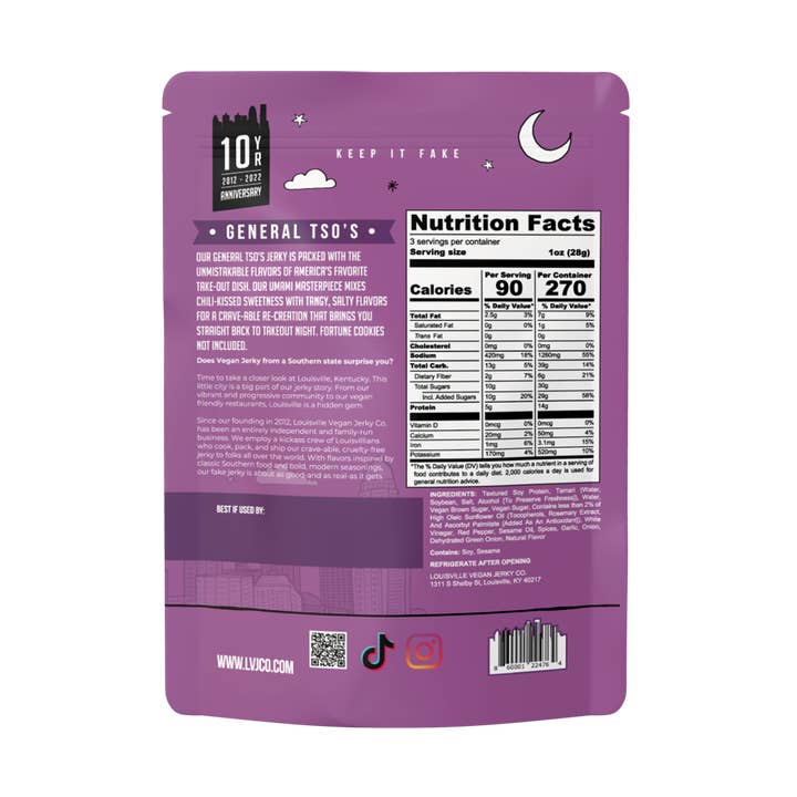 Louisville Vegan Jerky Co. - Wholesale Jerky - Vegan & Plant Based General Tso's Jerky 3 oz1