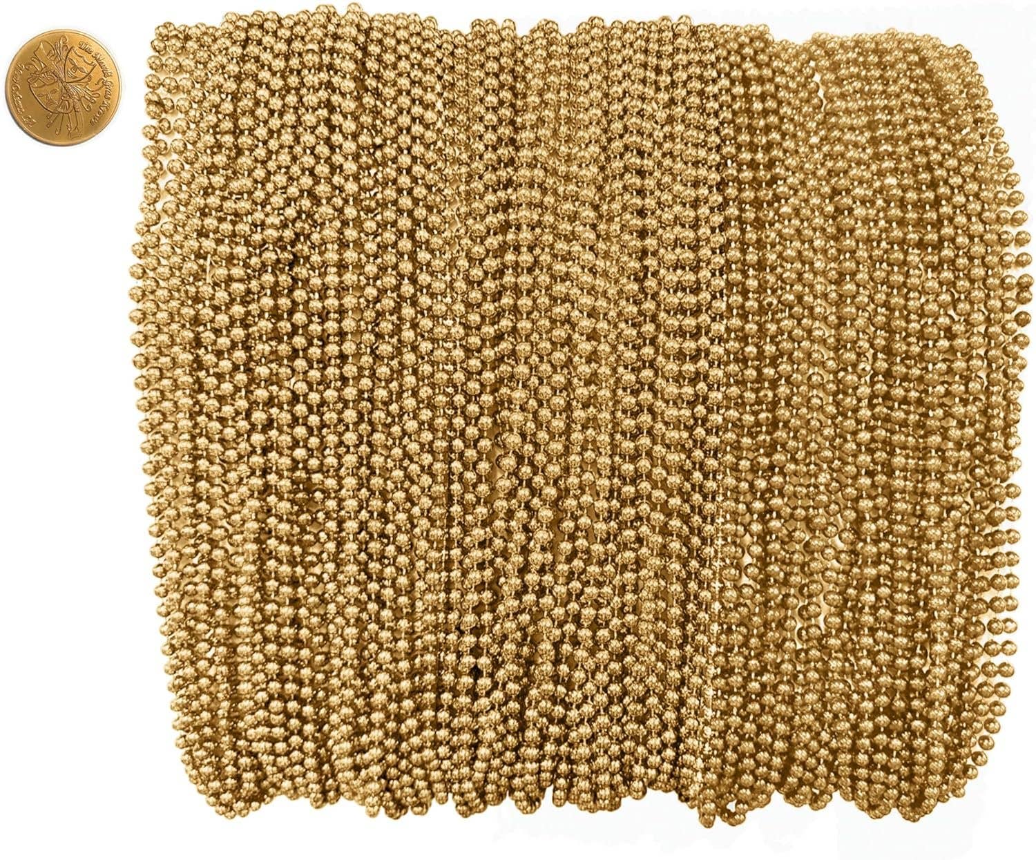 The Mardi Gras Krewe - Wholesale Party Favor - Mardi Gras Beads 33 inch 7mm, 12 Dozen, 144 Necklaces with Doubloon- Bulk Party Favors