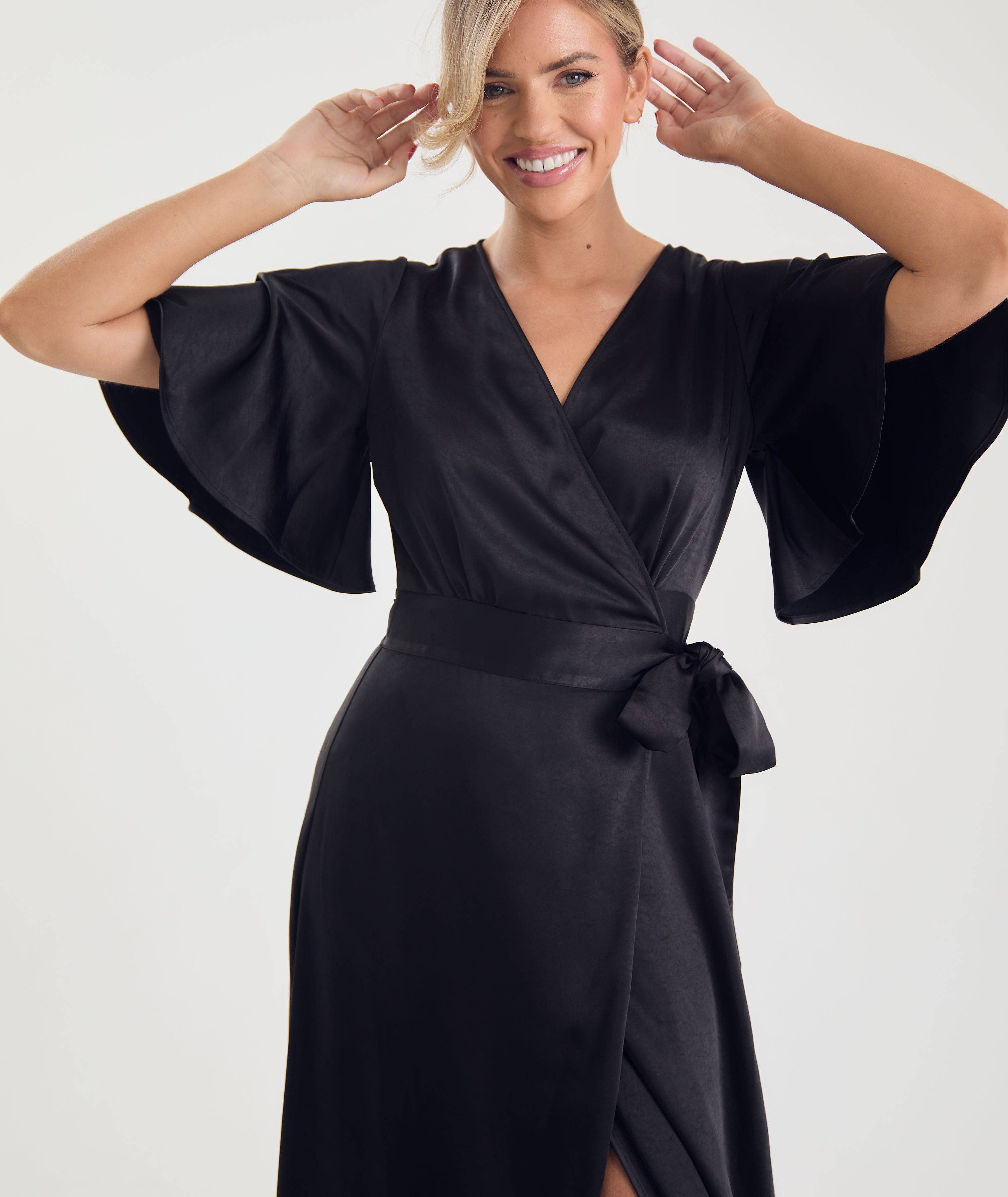 Six Stories - Wholesale Dress - Women's - Wrap Tie Satin Bridesmaid Dress - Black0