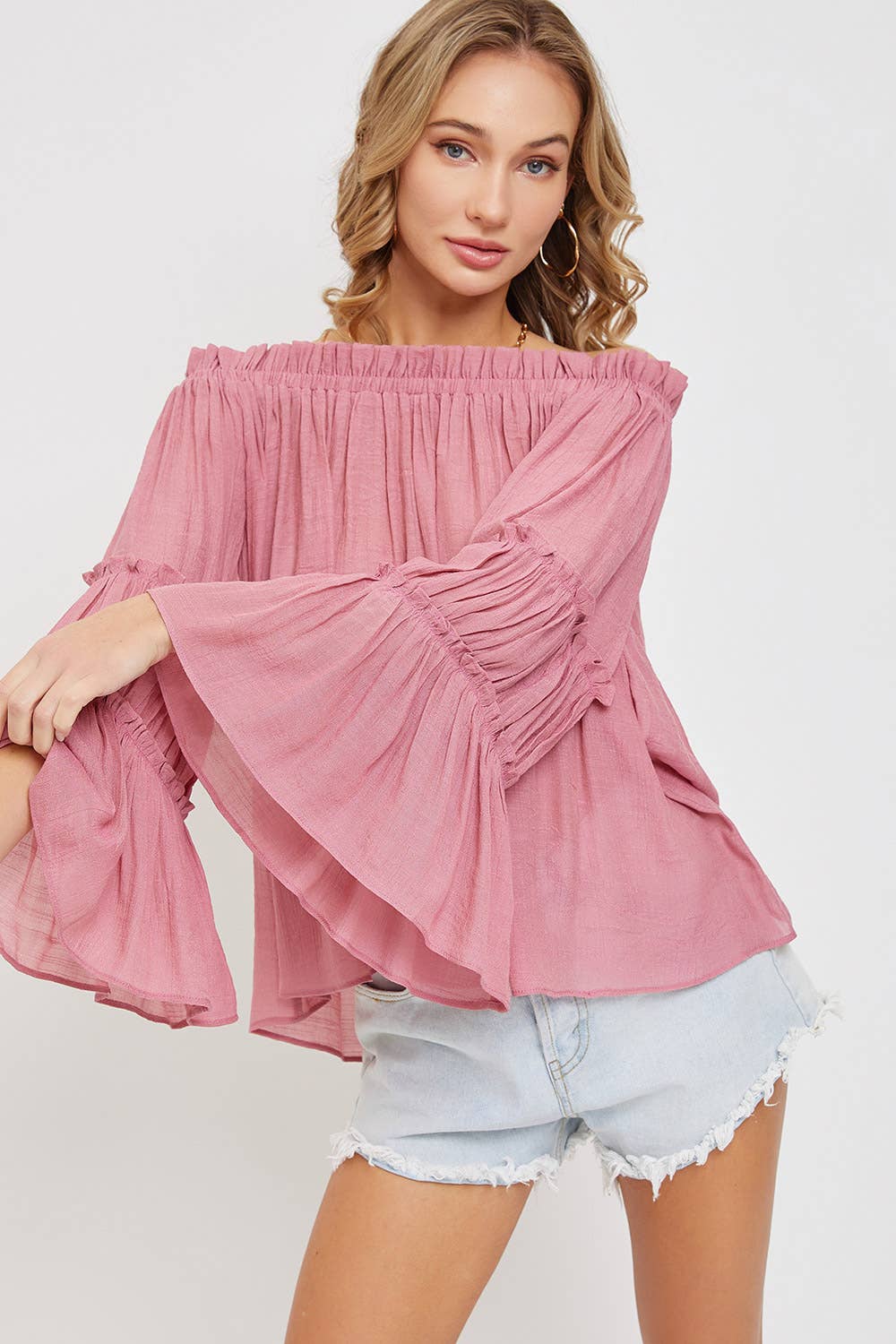 Sweet Lovely by Jen - Wholesale Blouse – Women’s - OFF SHOULDER TIERED BELL SLEEVE TOP73