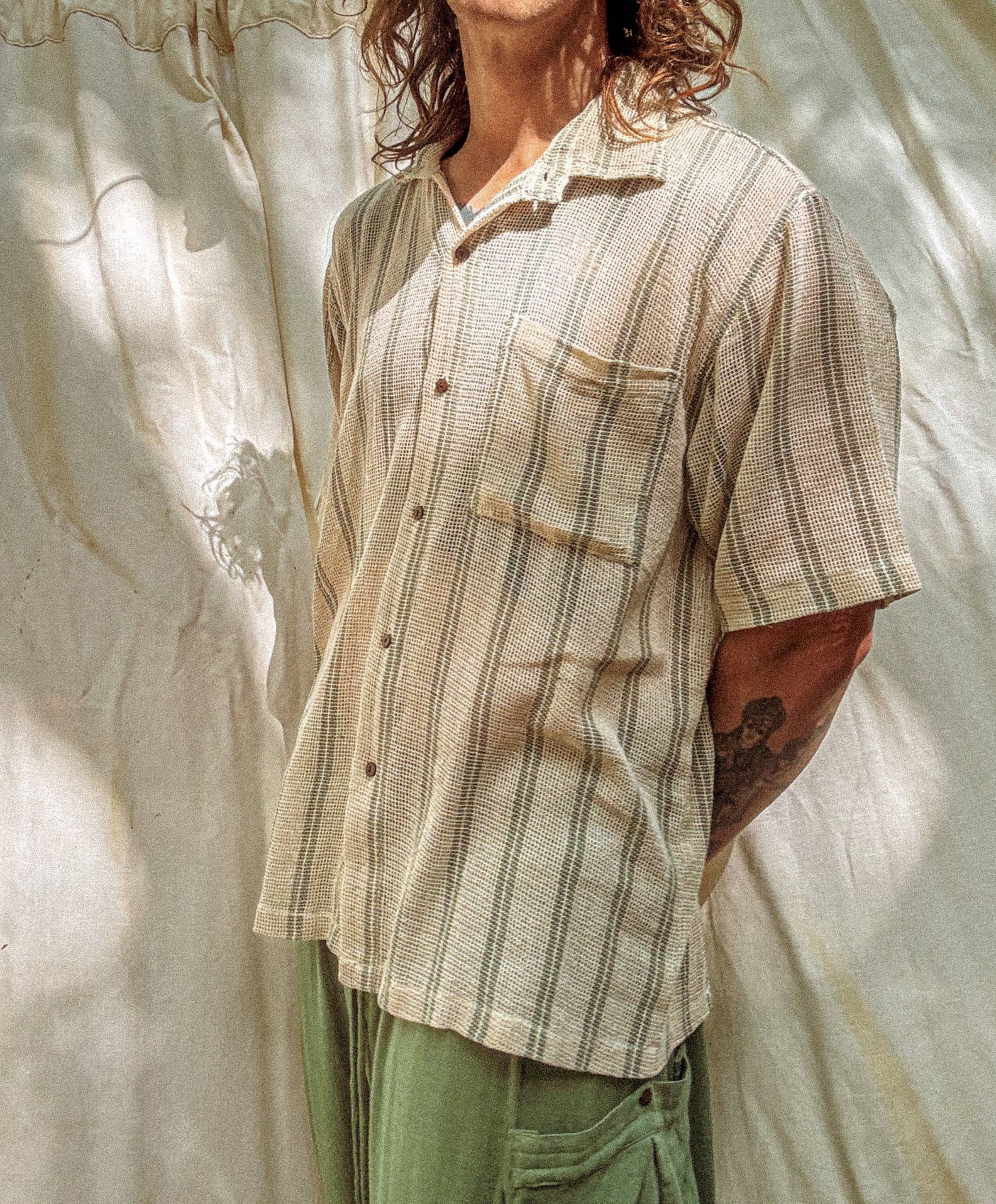 Gardenbelle Shop - Wholesale Button Down Shirt - Men's - Men's Surfer Mesh Boho Cotton Button Up Tee Boho Men's Shirt6