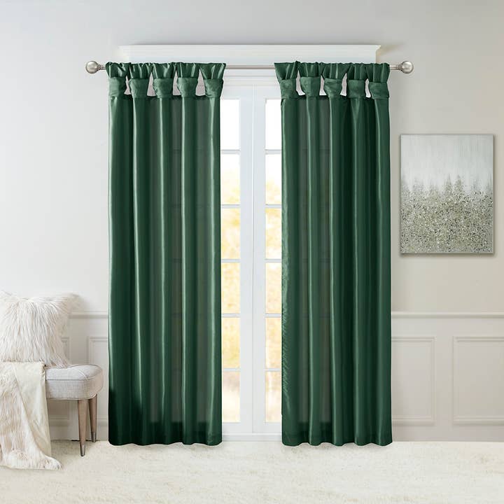 Olliix - Wholesale Curtain - Twist Tab Lined Window Curtain Panel, Green
