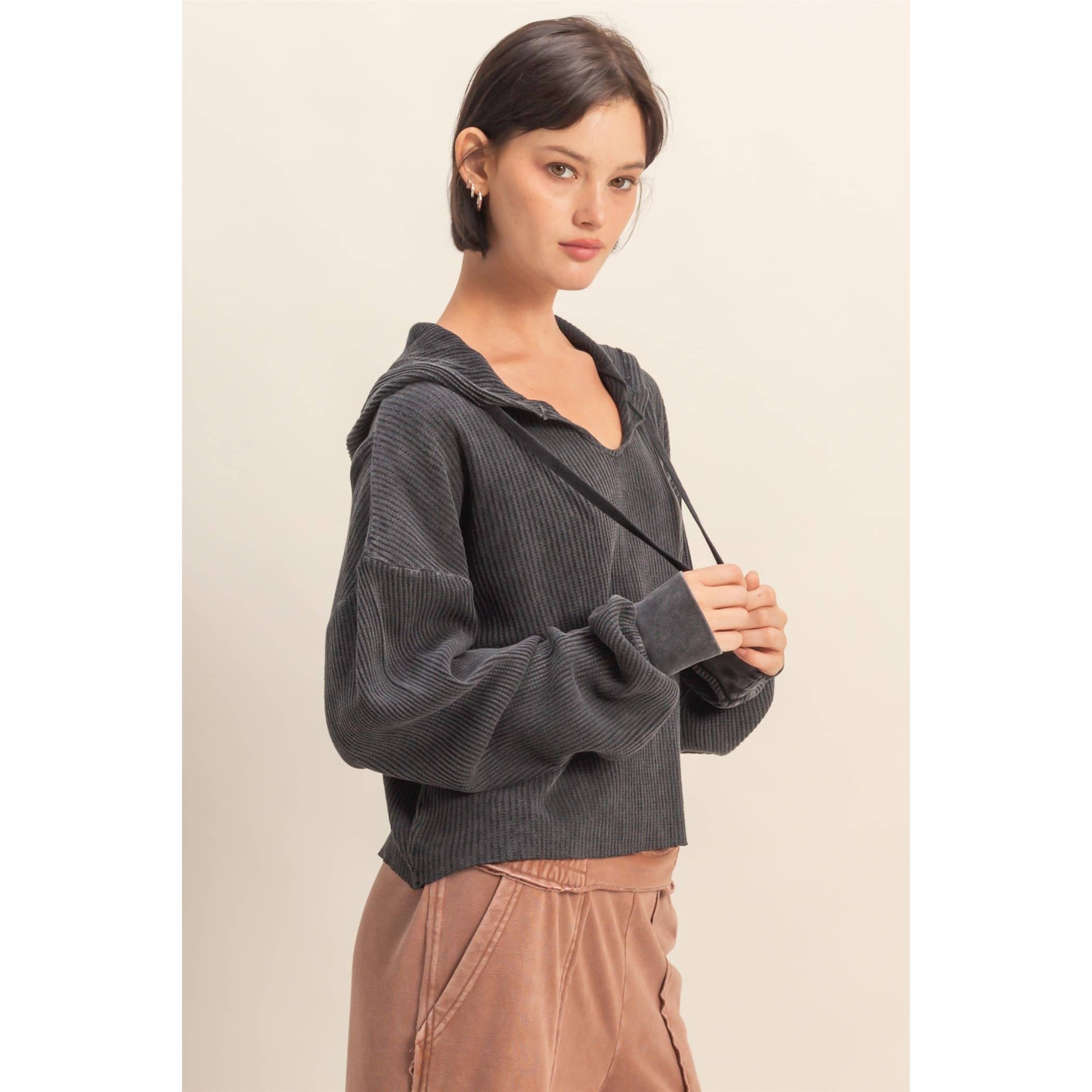 HYFVE – Hoodie – Mulher por atacado – Hoodie de Malha Waffle Cropped com Lavagem Mineral17