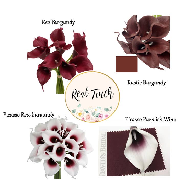 10-stem real touch calla lily-Red burgundy color palette for wholesale by Angel Isabella