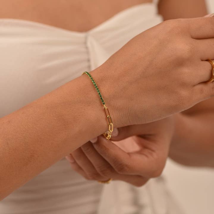 1,44 karat naturlig smaragd & pappersklämma 50-50 tennisarmband för wholesale av Evara Jewelry