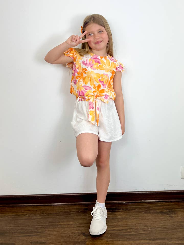 Floral top and belted shorts set for girls for wholesale by MINI MIGNON PARIS