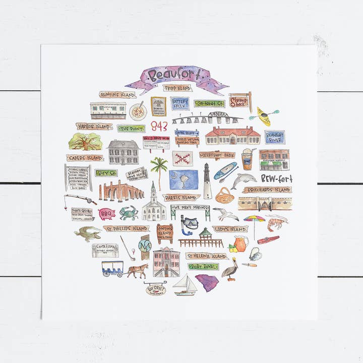 Beaufort, SC Icon Watercolor Print for wholesale by Green Blanky Studio