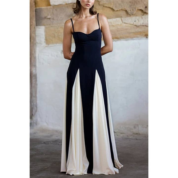BLACK Color Block Spaghetti Strap Maxi Dress for wholesale on Faire